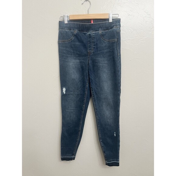 Spanx Distressed Ankle Skinny Jeans Raw Hem Small Wash Pull On Distressed - Picture 1 of 5